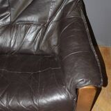 Brutalist Leather Sofa circa 1970