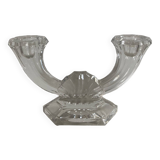 Candle holder with two arms of light in crystal Val Saint Lambert