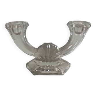 Candle holder with two arms of light in crystal Val Saint Lambert