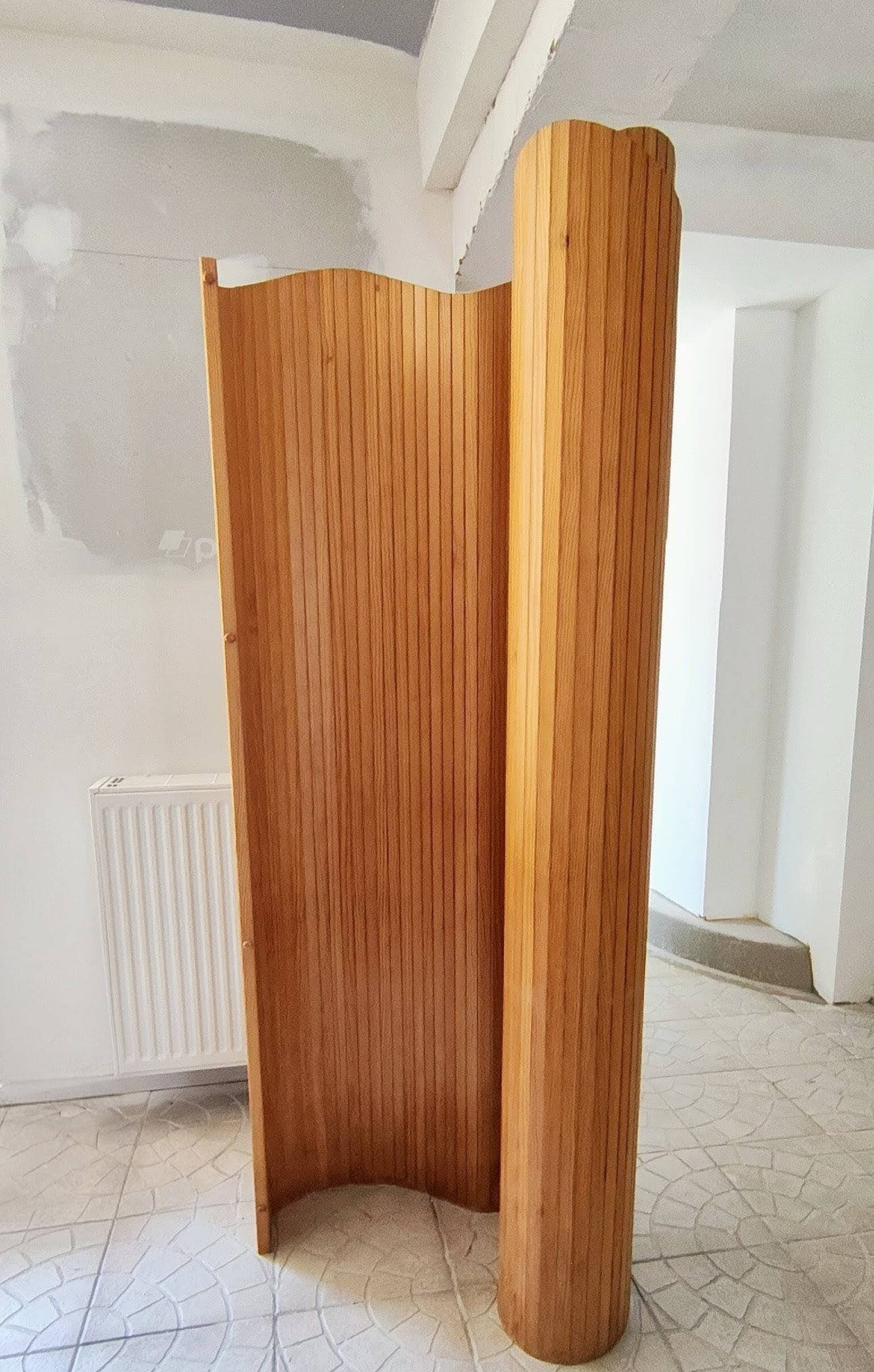 Vintage wooden wavy screen by Baumann