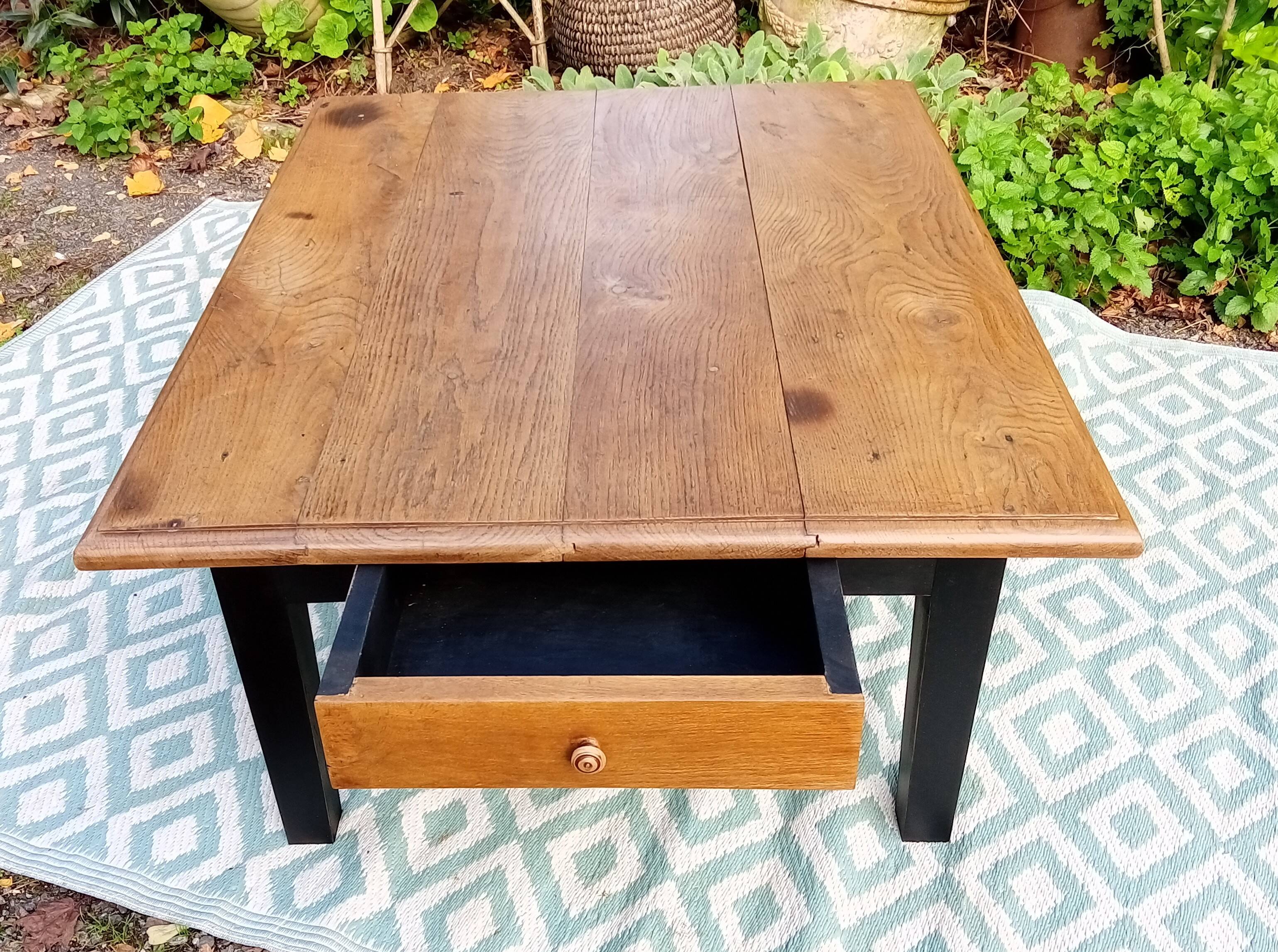 Low farmhouse table in solid oak