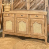 Buffet ancien/ enfilade en chêne massif brut et cannage