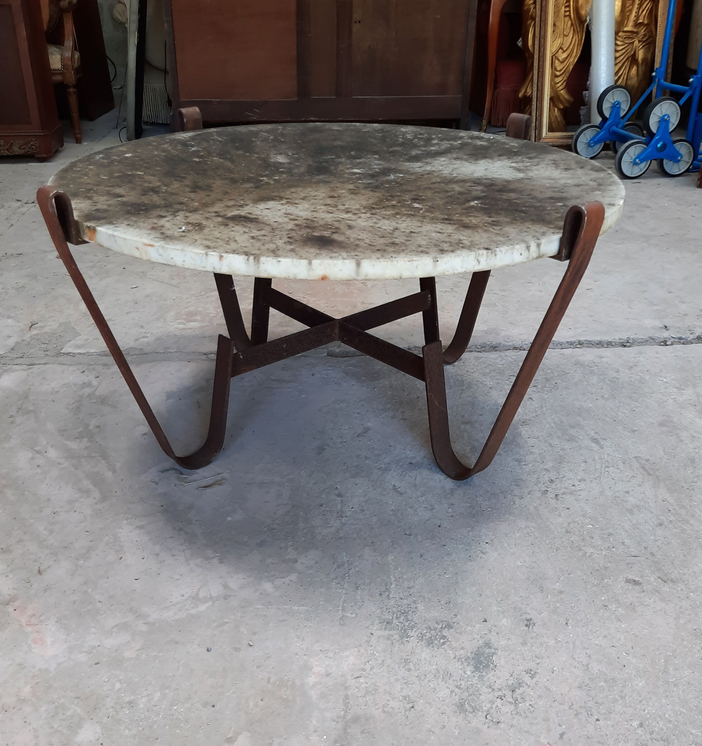 Brutalist steel and stone coffee table