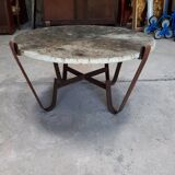 Table basse brutaliste acier et pierre