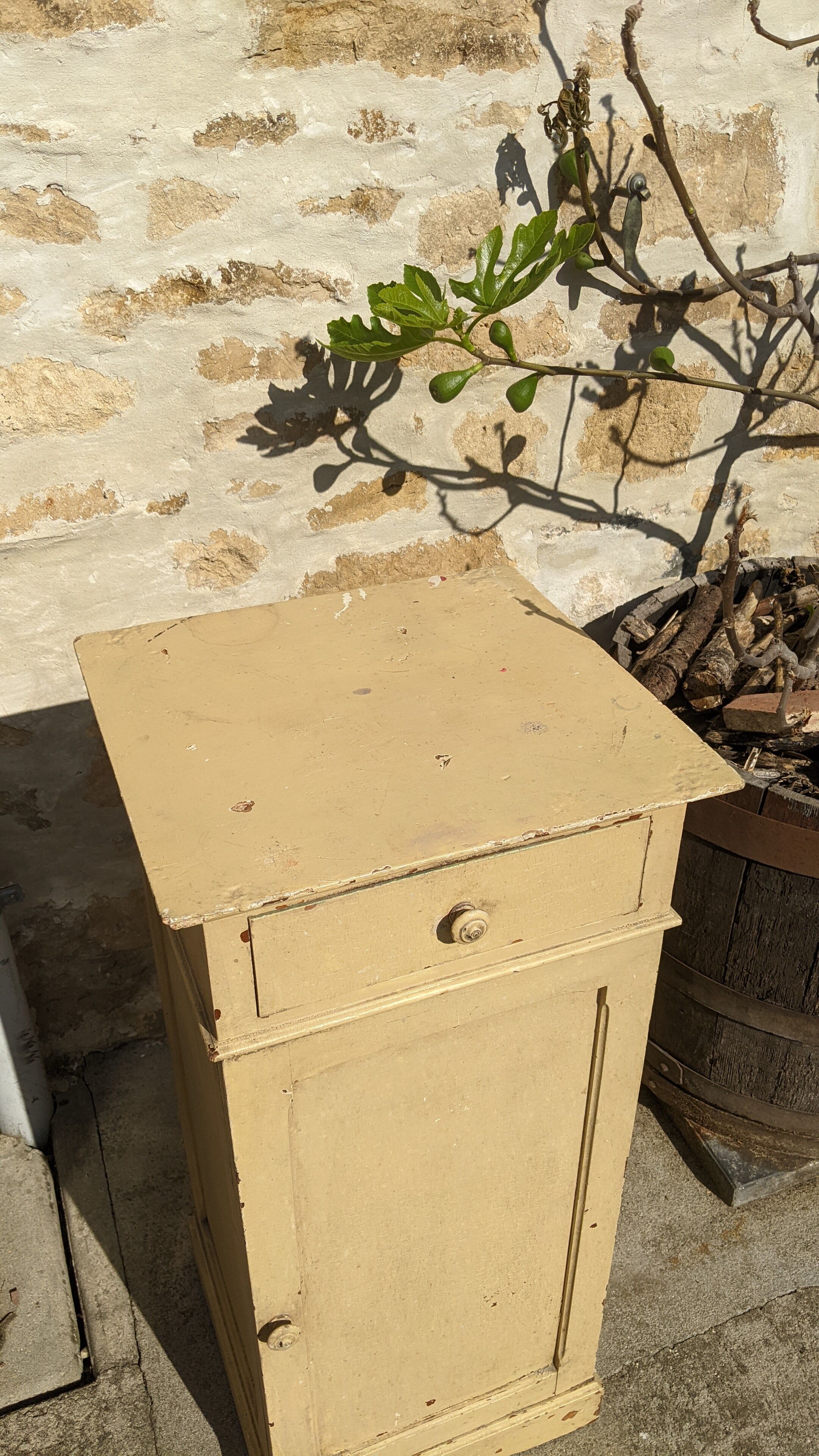 Old wooden bedside yellow patina circa 1900