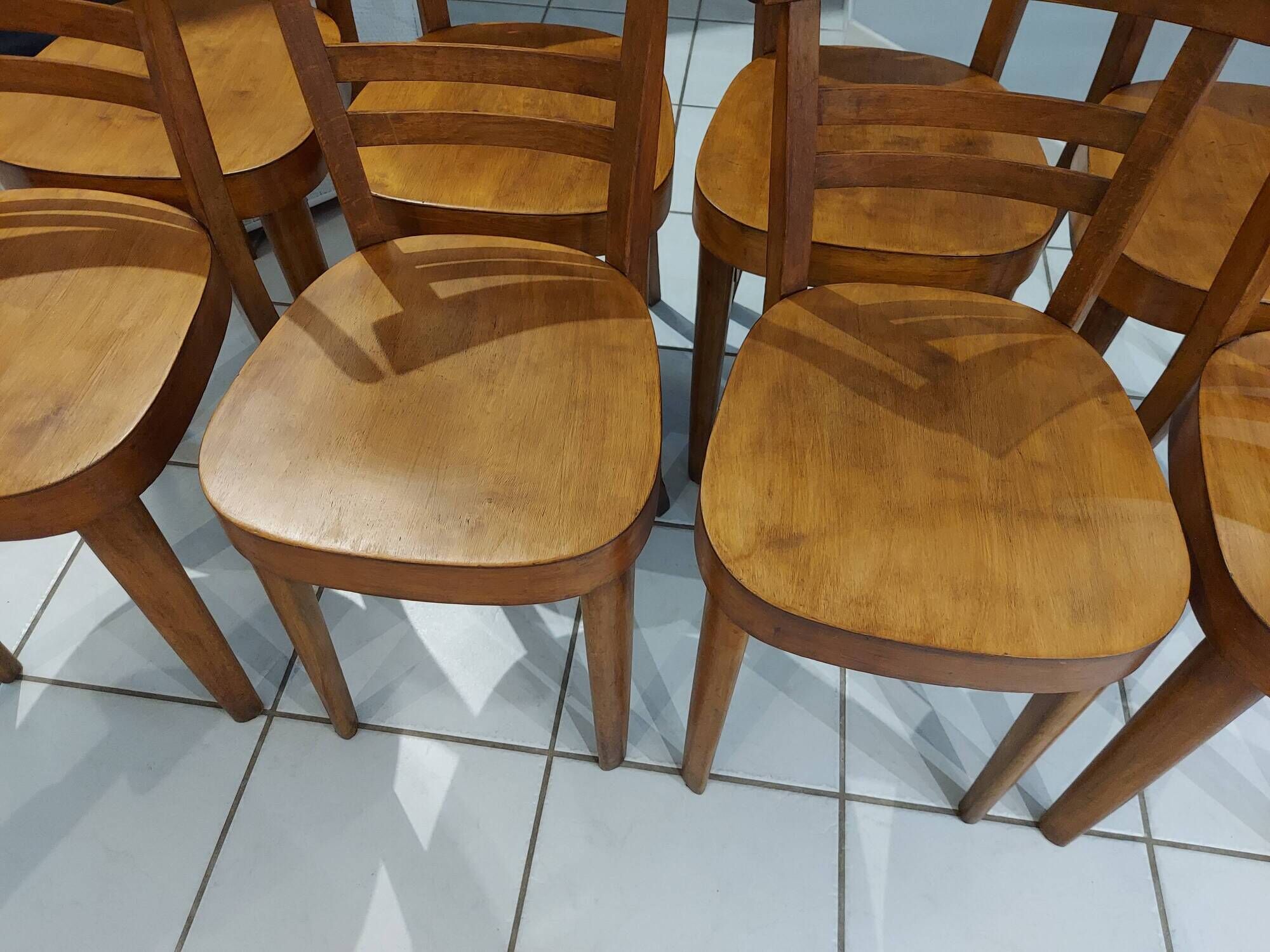 Suite of 8 chairs of Bistrot art deco Fischel 1950s