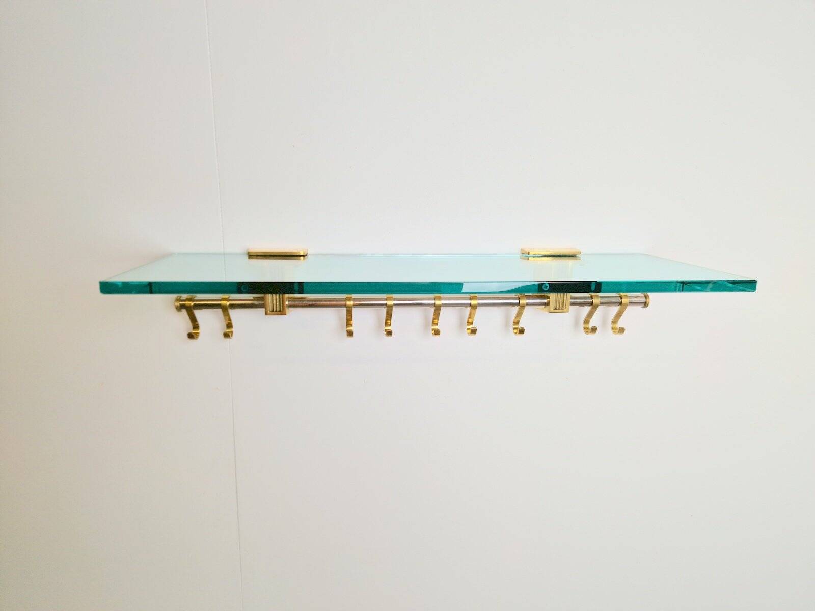 Brass and Glass R14G Wall-Mounted Coat Rack from Peter Ghyczy, 1980s