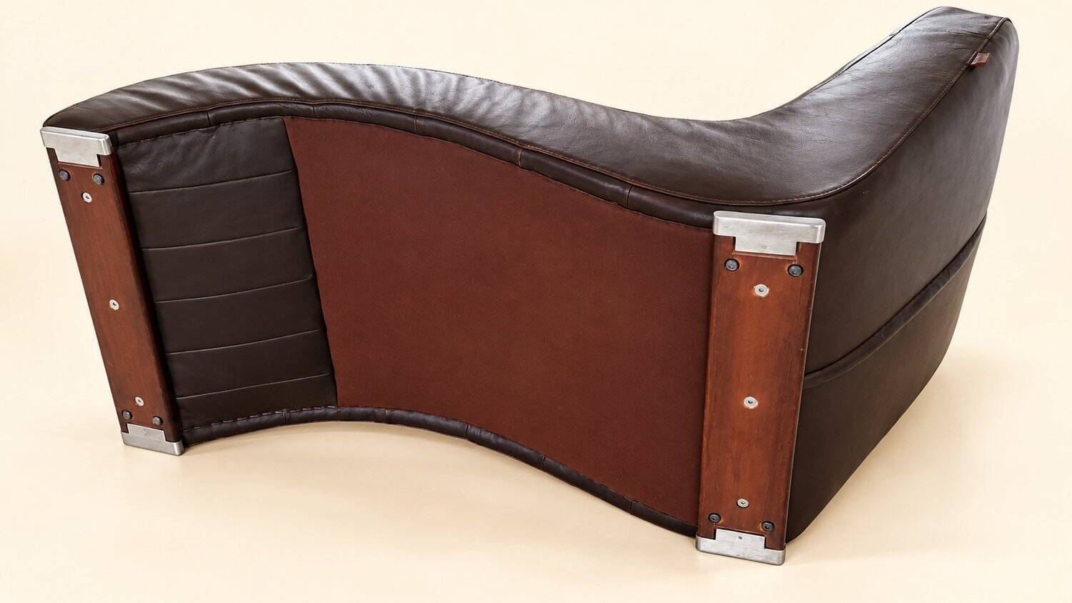 70s design chaise longue, chocolate leather, tufted, profile S.