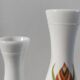 Pair of white opaline flower vases with floral decoration – 1970s