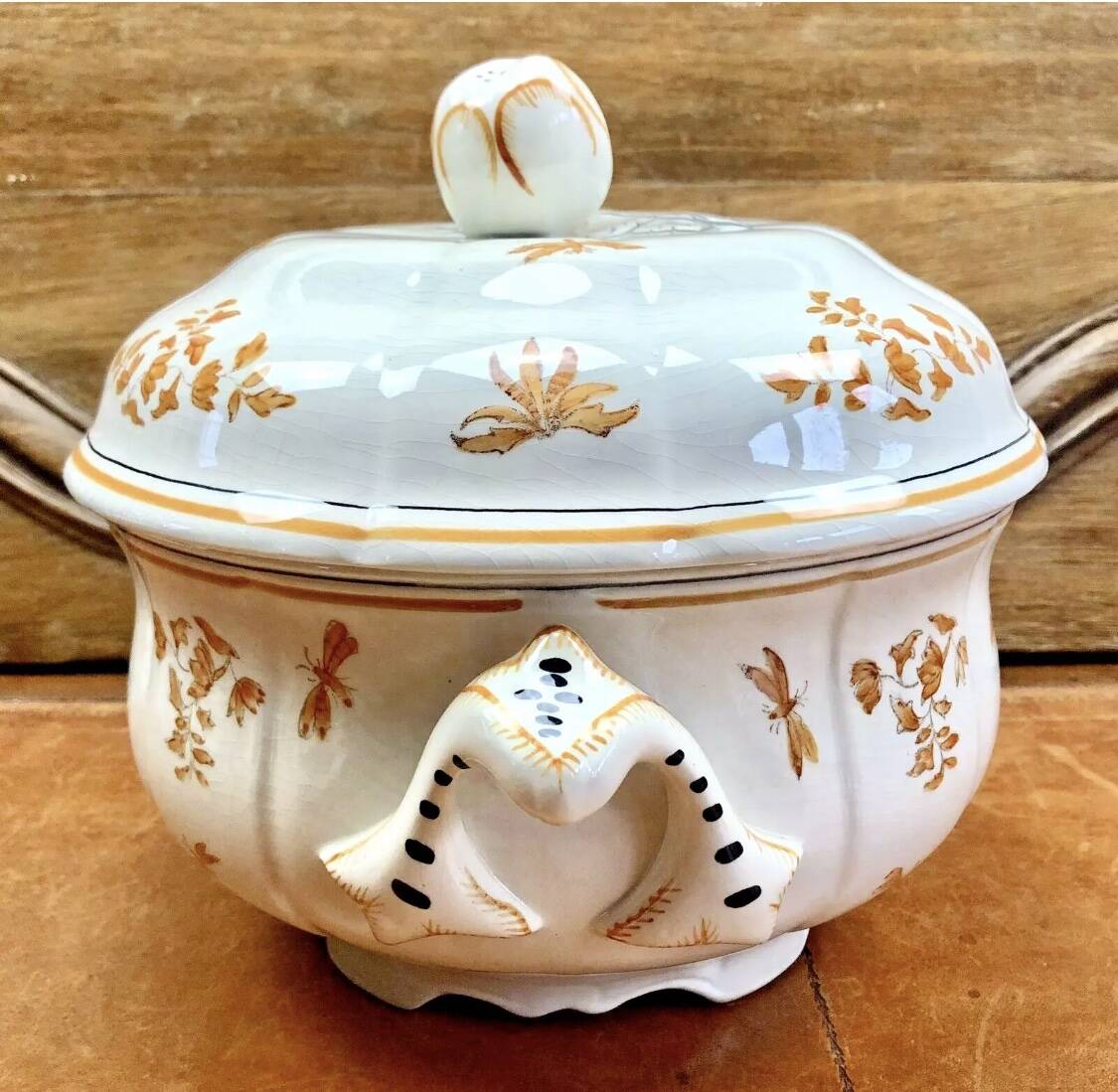 Ancienne soupière légumier Longchamp décor Moustiers Olerys 2