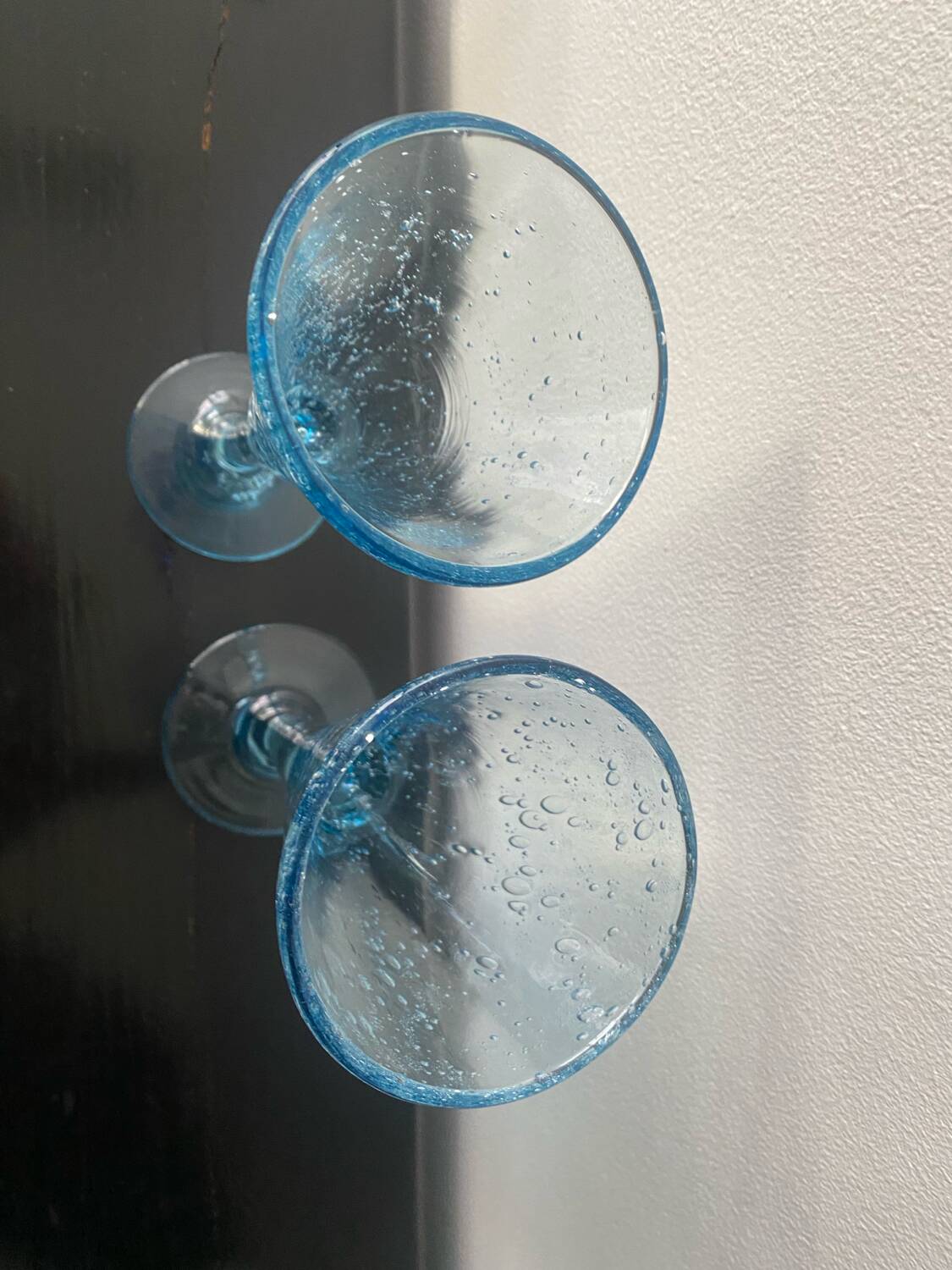 Pair of sky blue chalice or flute glasses