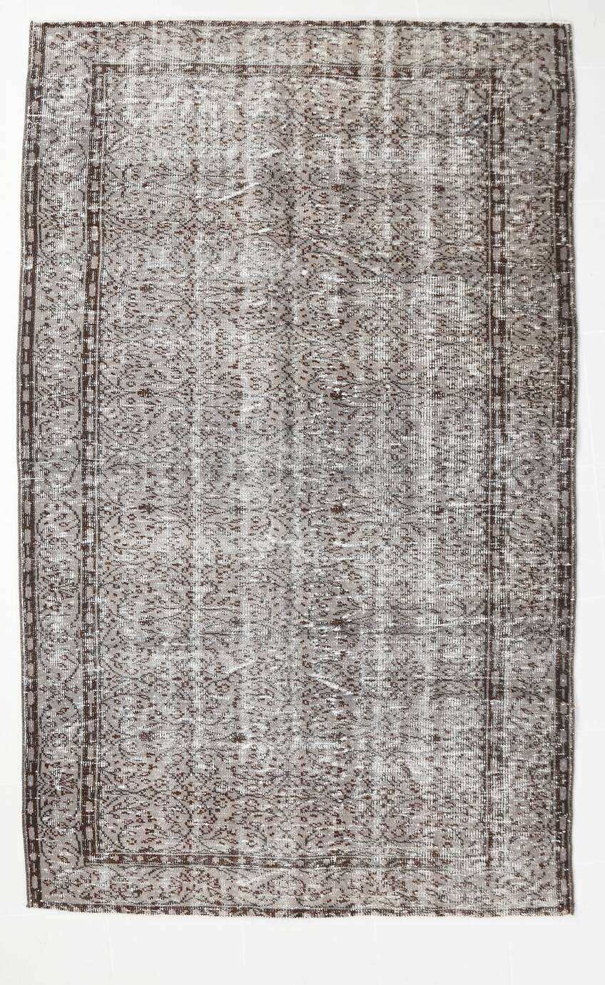 Gray & black floral turkish vintage rug