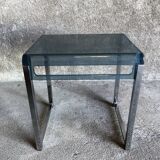 Bedside table in blue plexiglass and chrome metal, 1970