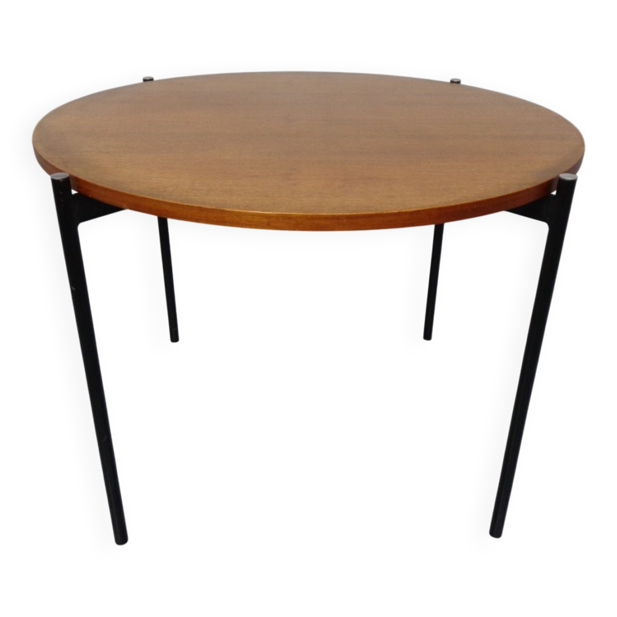 Round teak and steel coffee table from Thonet, 1950s.