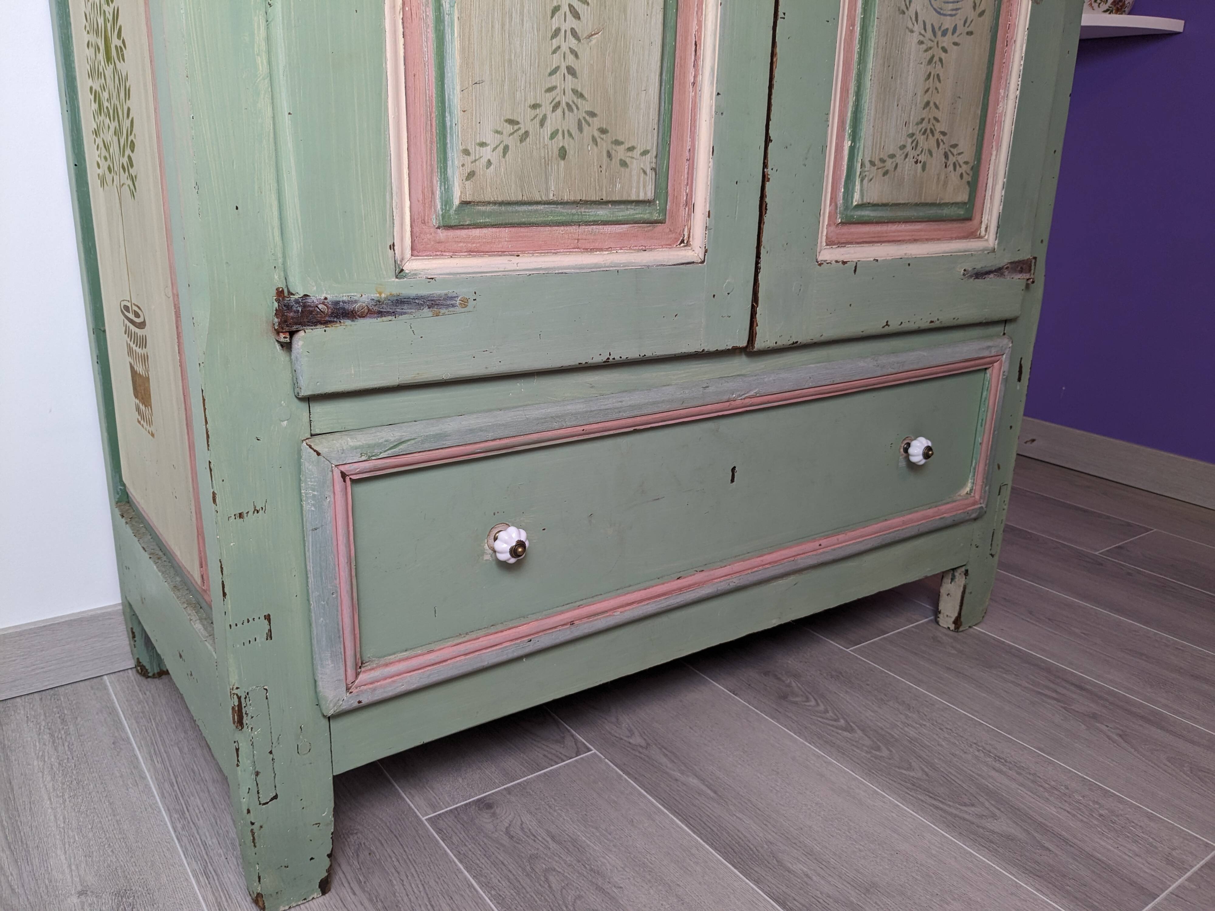 19th century painted wooden bedroom wardrobe