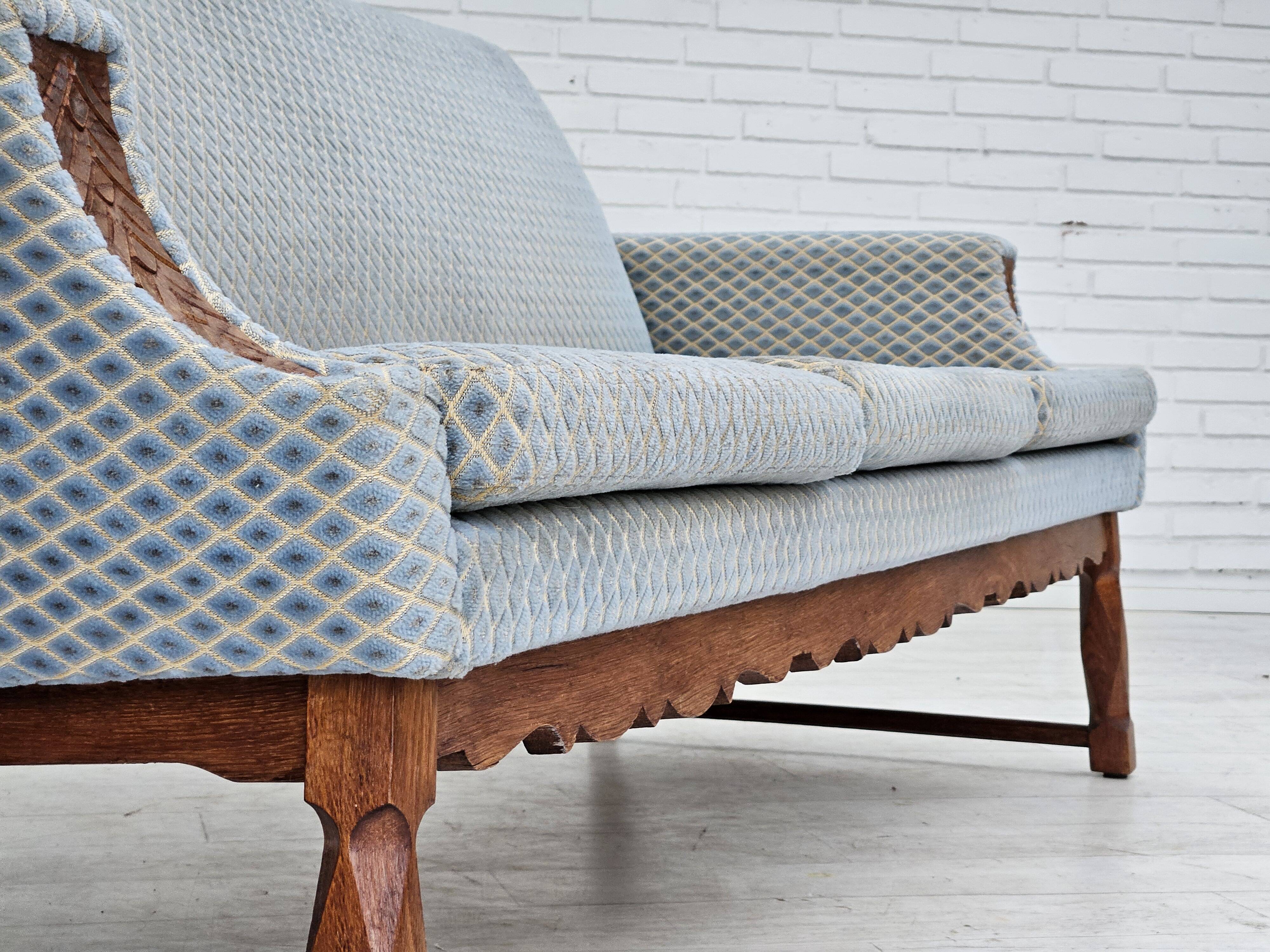 1970s, Danish 3 seater sofa, original good condition, velour, oak wood.