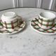 Duo de tasses et sous-tasses à café motif écossais / vichy années 50