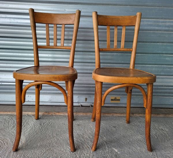 Paire d'authentiques anciennes chaises Bistrot signées Fischel Vintage