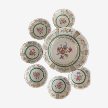 Ensemble saladier et ses six ramequins en porcelaine ancienne bavaroise