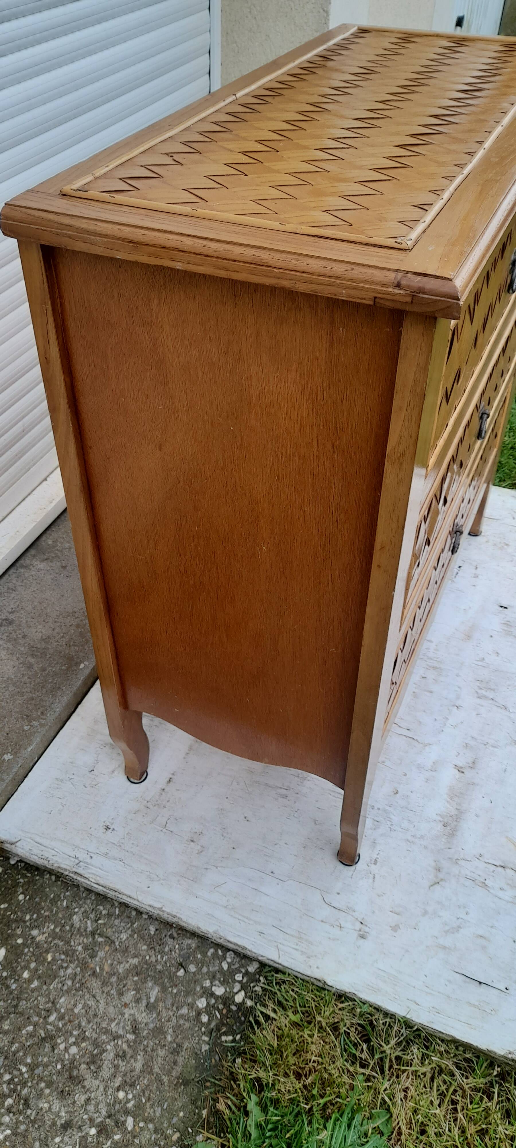 Commode 3 tiroirs avec dessus et façade en bambou L 83 cm