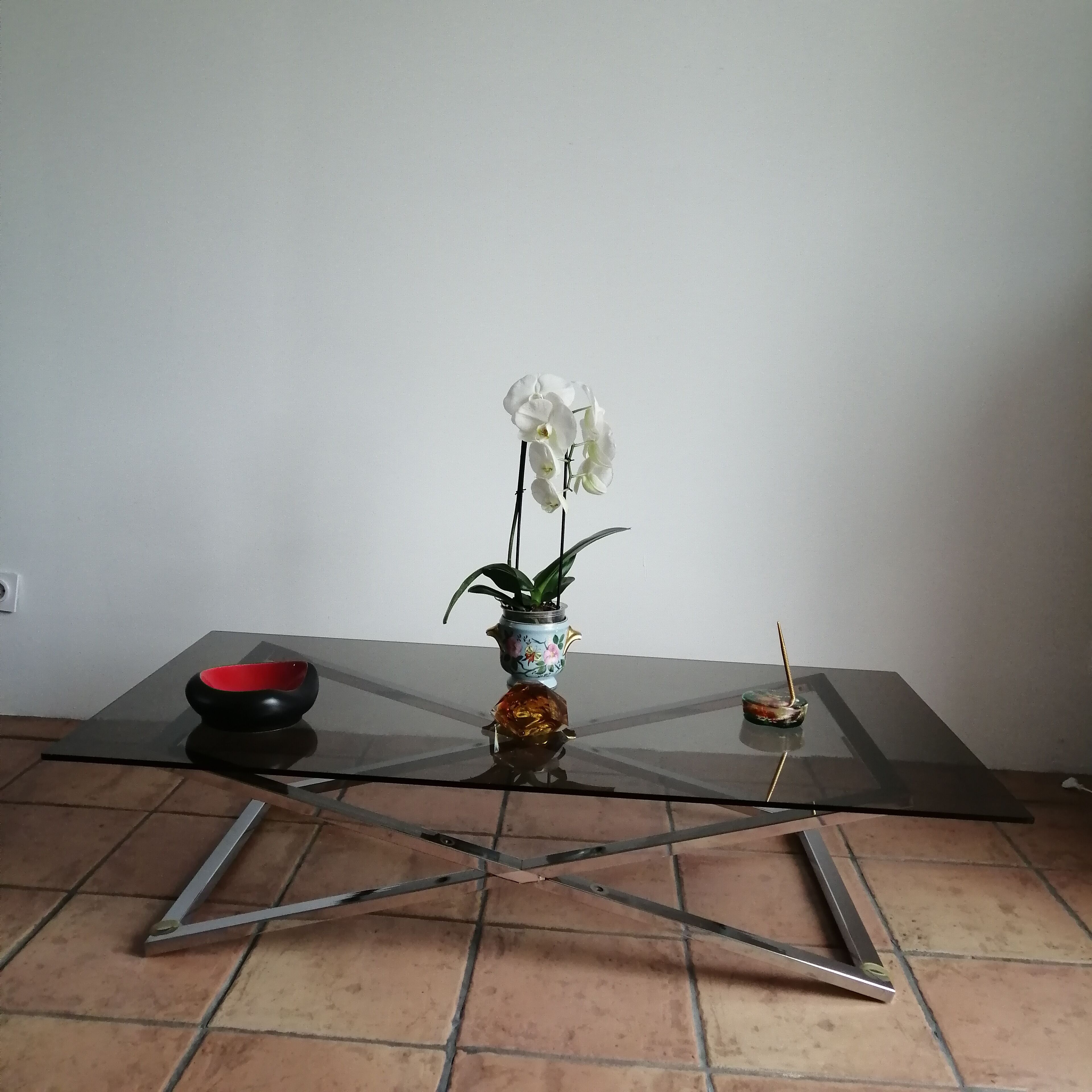 Coffee table smoked glass 70s