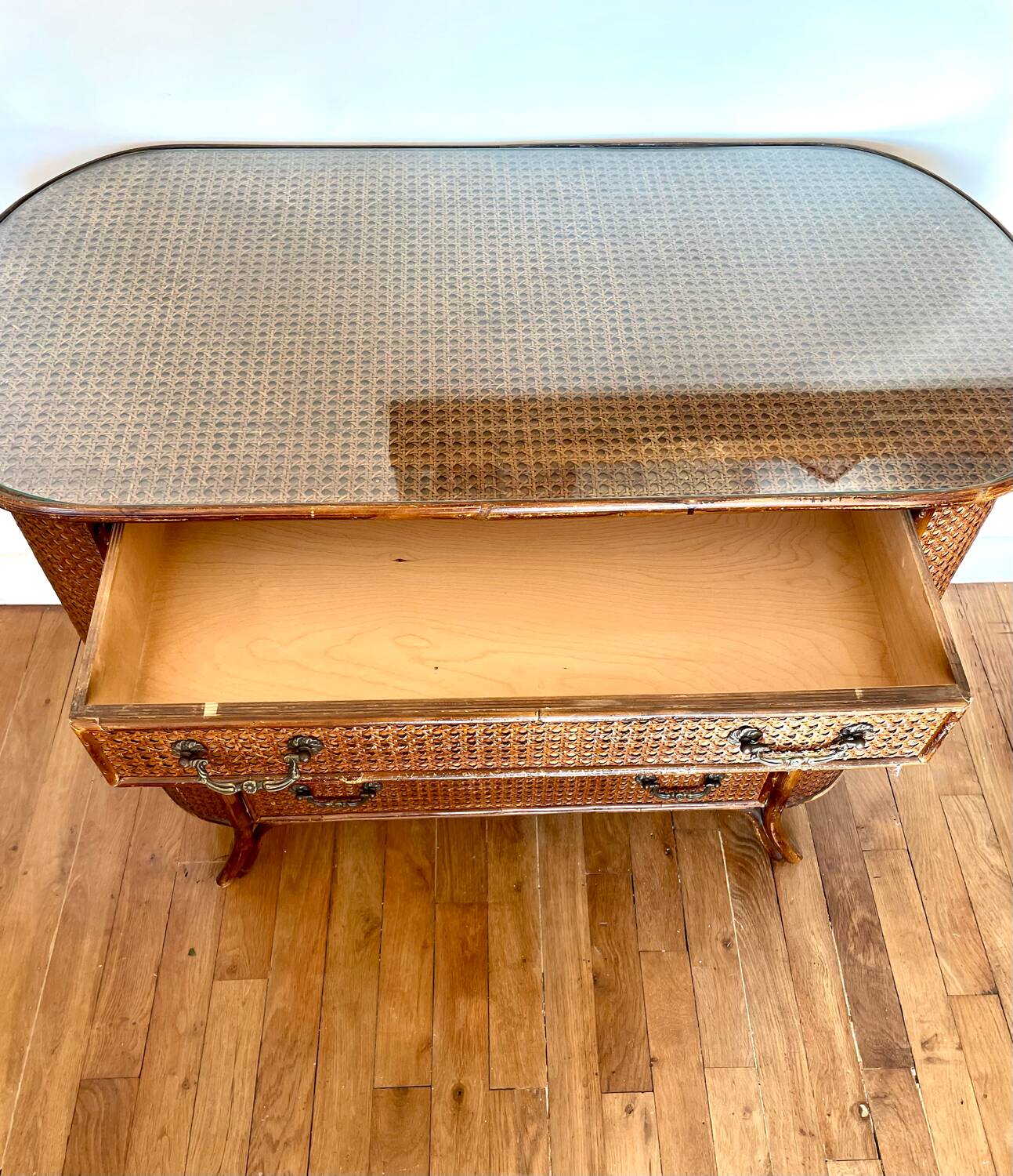 Vintage rattan cane chest of drawers