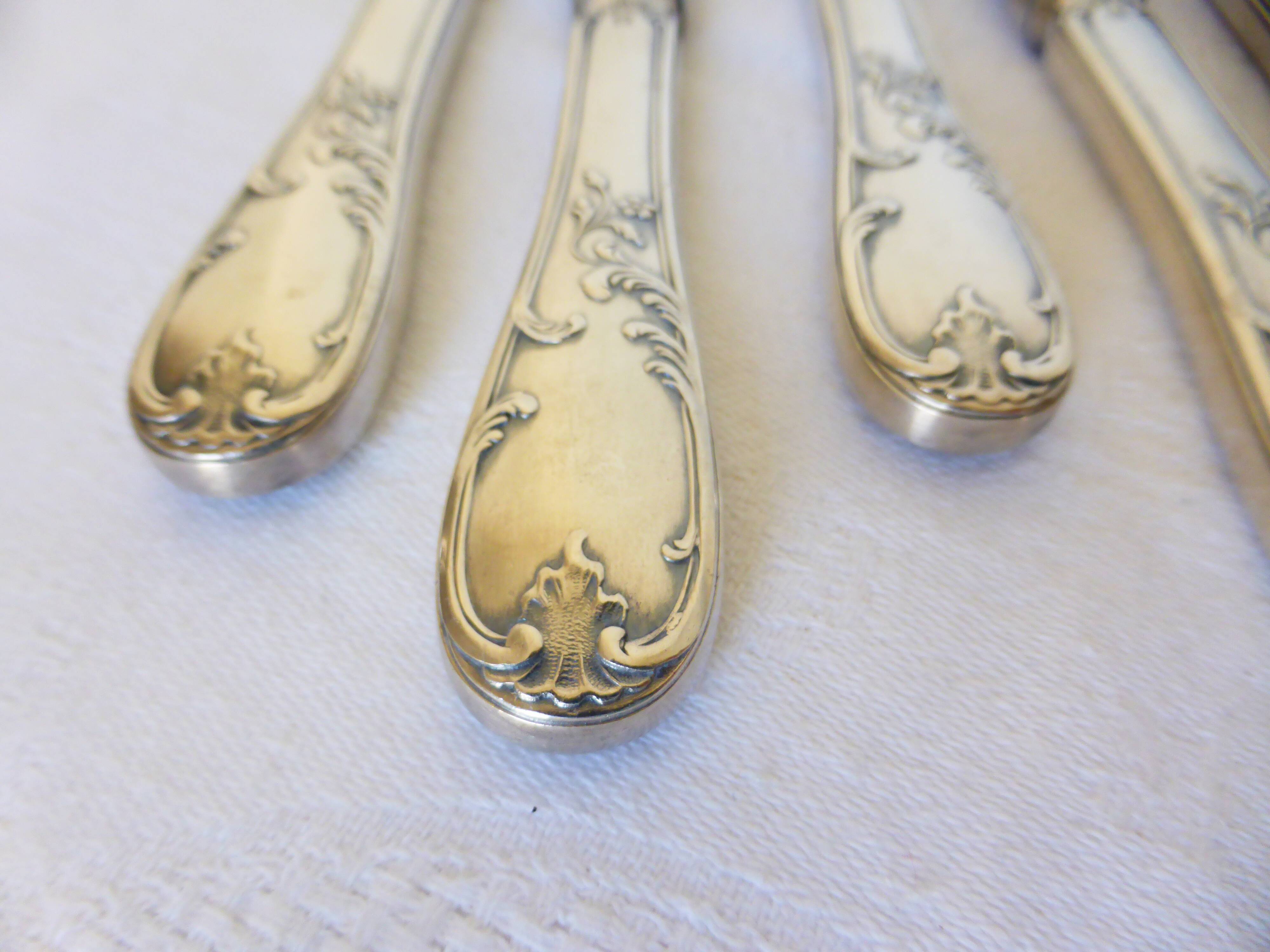 6 dessert knives in silver metal punched 2106271