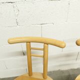 Set of 3 minimalist chairs in light wood, 1980s Italy