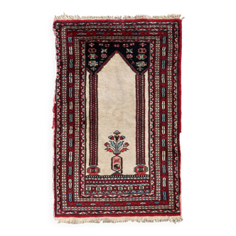 Tapis de prière vintage pakistanais Lahore fait main en laine – 60 x 93 cm