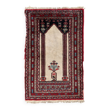 Tapis de prière vintage pakistanais Lahore fait main en laine – 60 x 93 cm