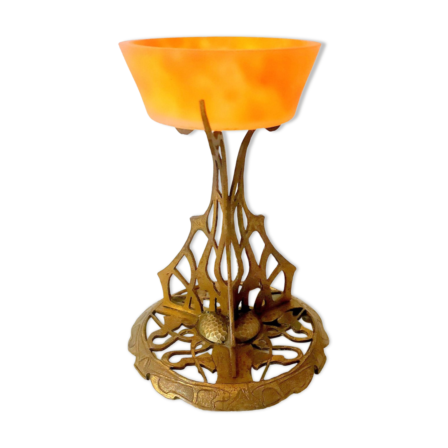 Art-Nouveau ring in glass paste on bronze frame in perfect condition