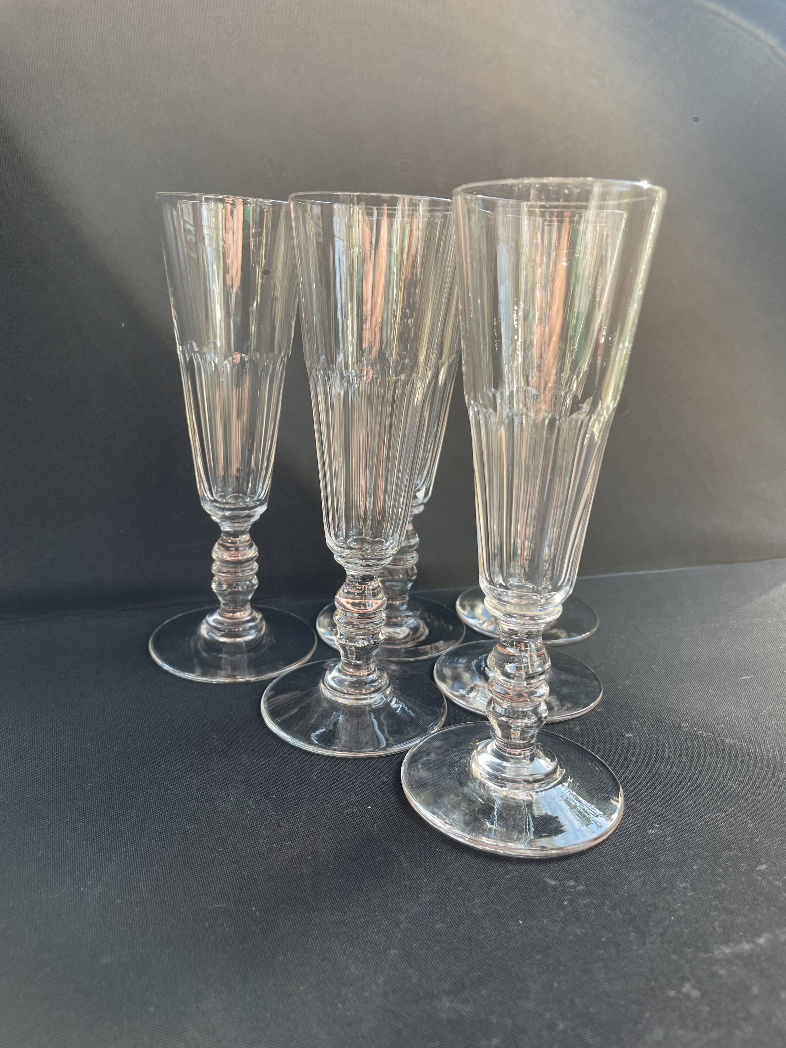 6 Baccarat Clermont 19th century champagne flutes