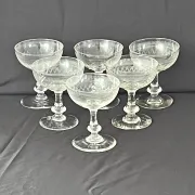 Champagne Coupes – Set of 6 Antique Hand Engraved Art Deco Stemware