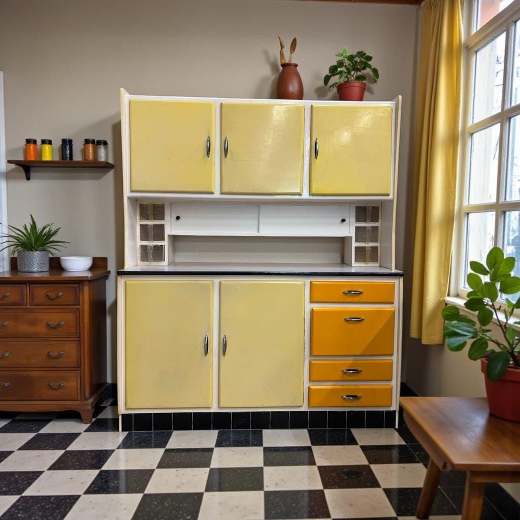 Vintage yellow wooden kitchen unit/buffet/wall cabinet.