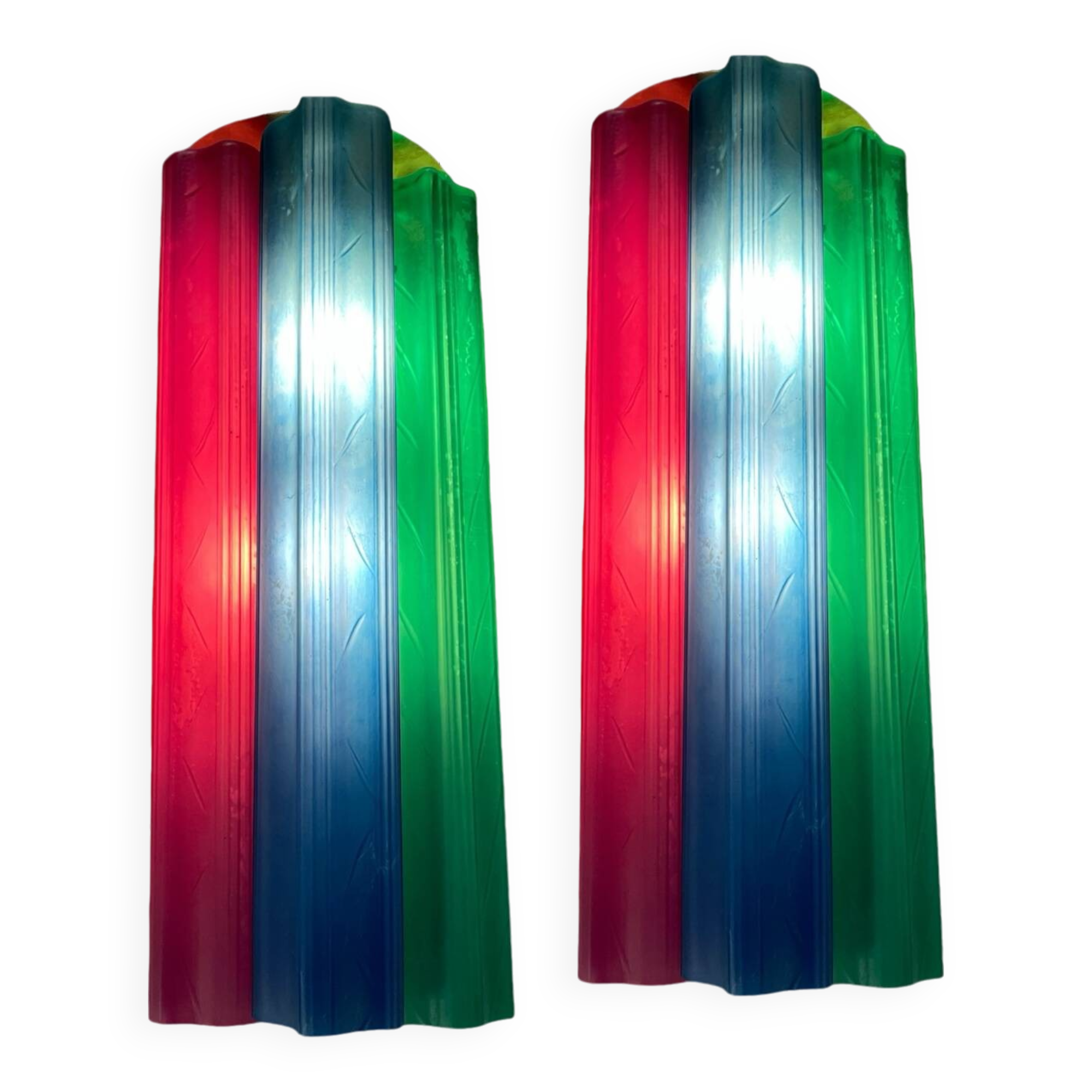 Lot de 2 appliques Tronchi en verre multicolore Pop Art des années 1970