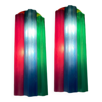 Pop Art Multicolored Glass Tronchi Sconces Set of 2 1970’s