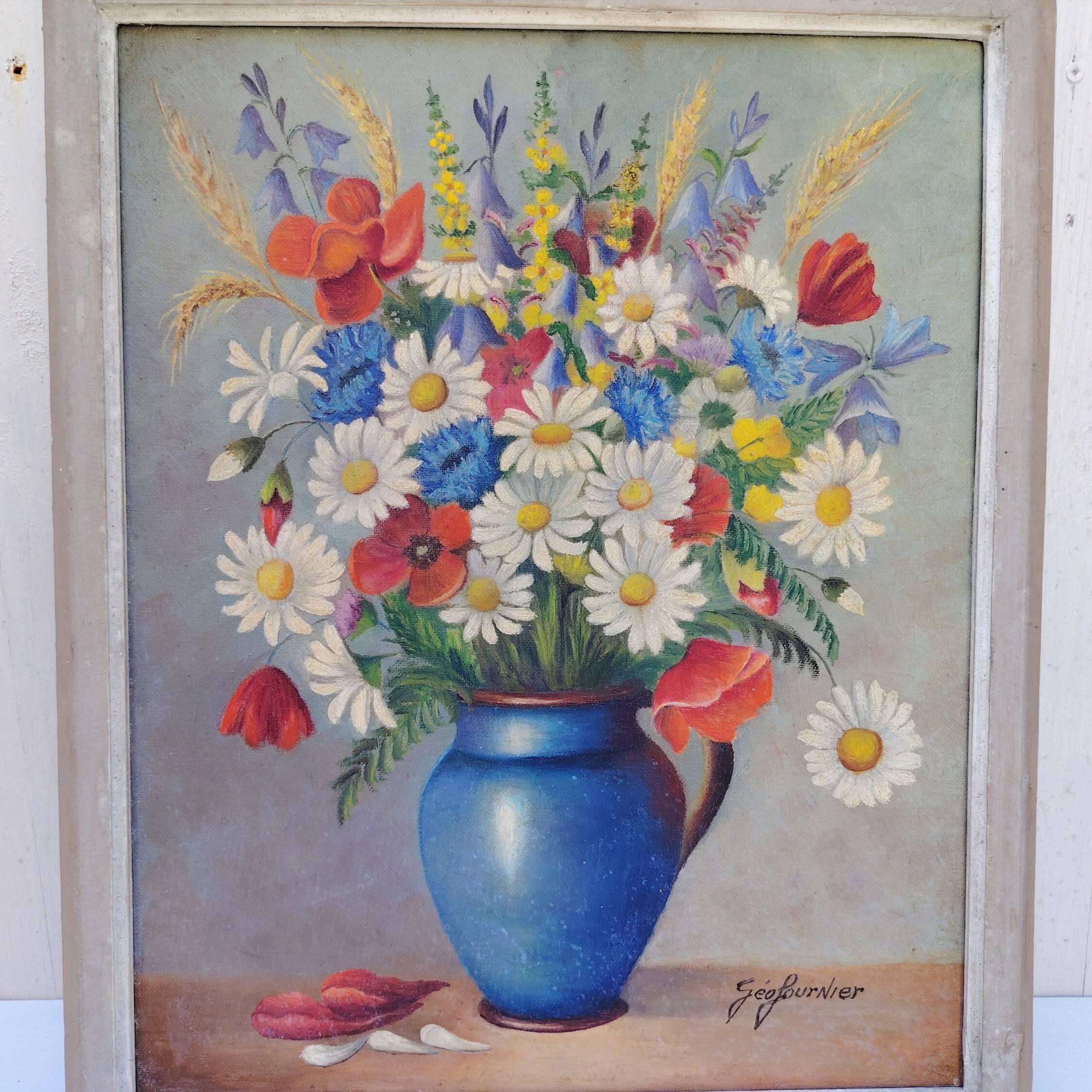 Oil on canvas still life Wild Flowers Géofournier