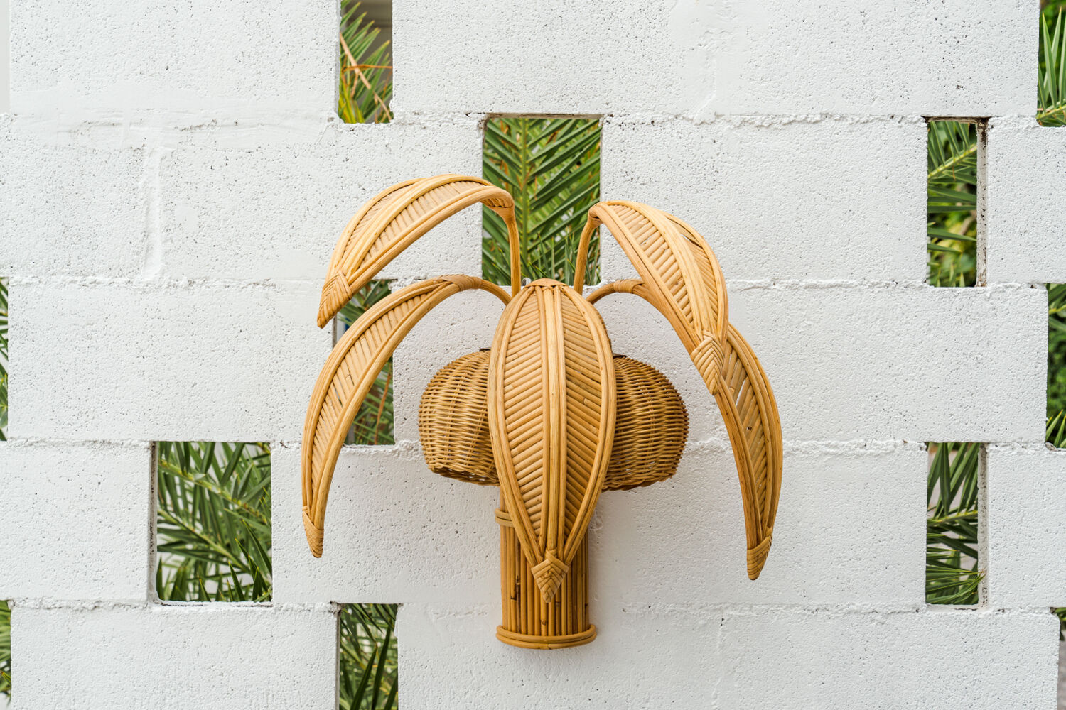 Pair of "coconut/palm" wall lights in rattan