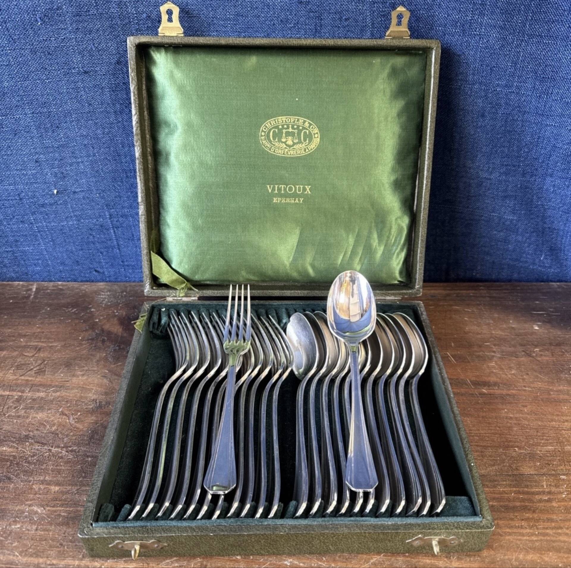 Christofle cutlery set model Boréal 24 pieces Silver-plated Metal Art D box