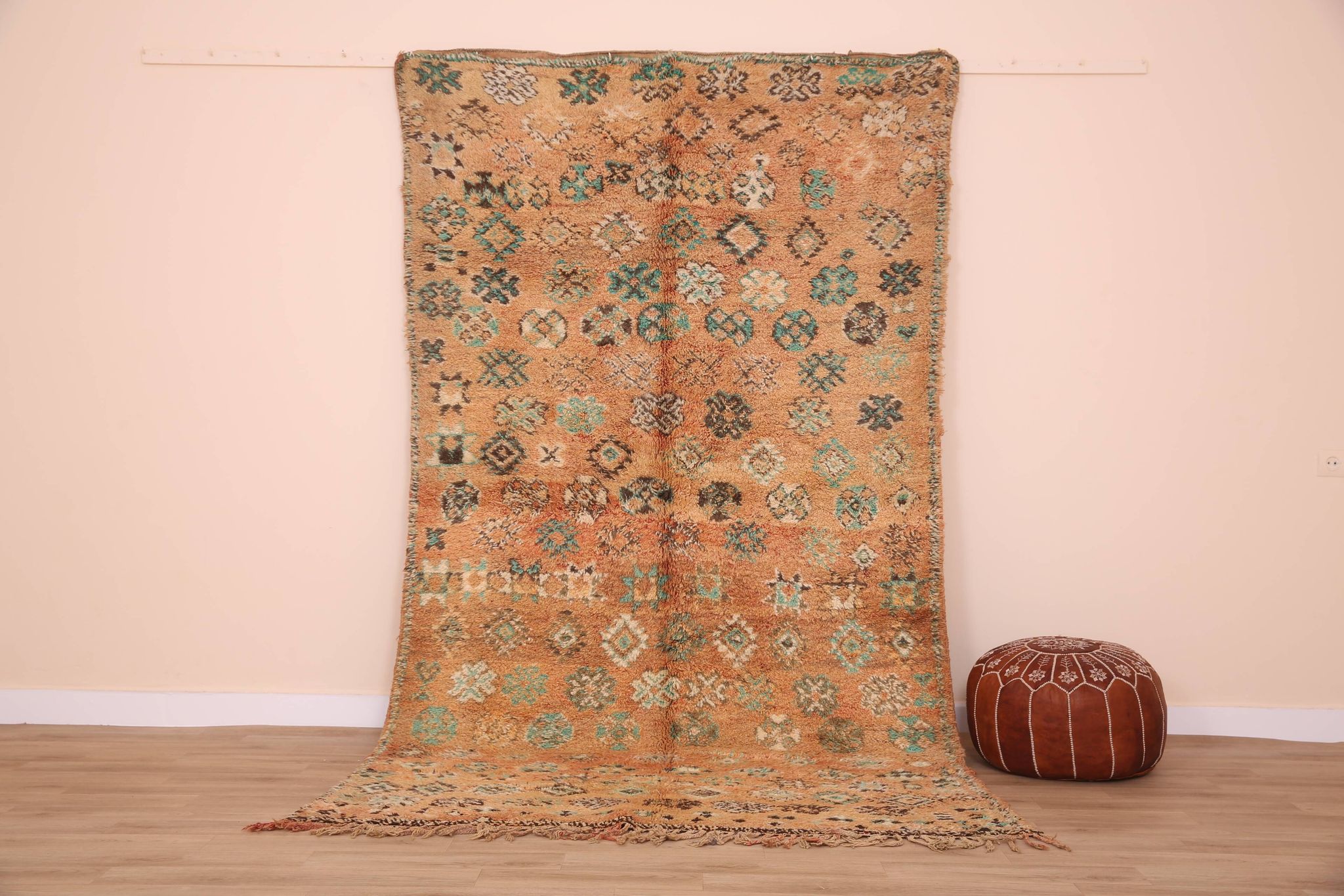 Peach Vintage Moroccan Rug 158 x 287 cm, Berber Wool Rug, Handmade Boho Rug