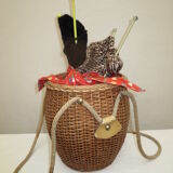 Vintage rattan basket for knitting and work