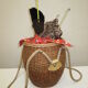 Vintage rattan basket for knitting and work