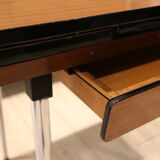 Briwn Formica table with extension cords and drawer