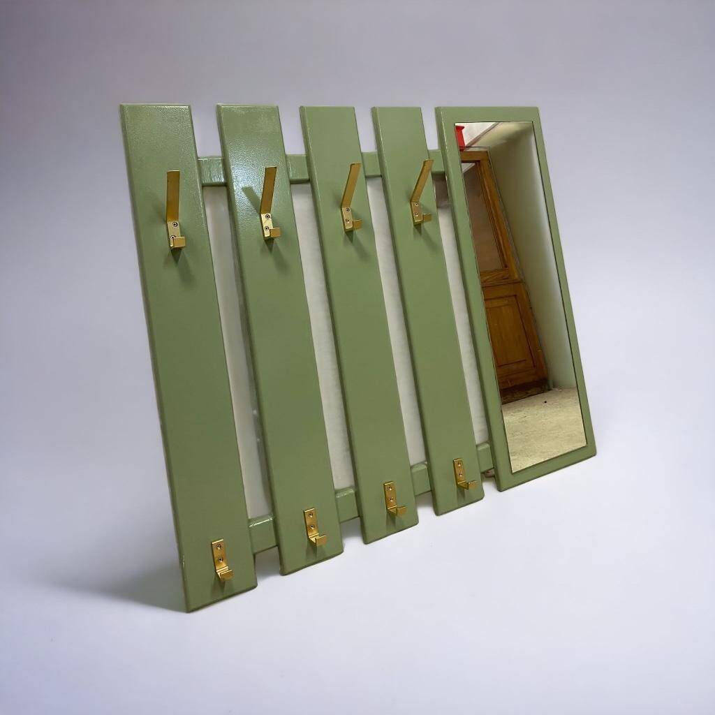 Vintage mint green coat rack with mirror