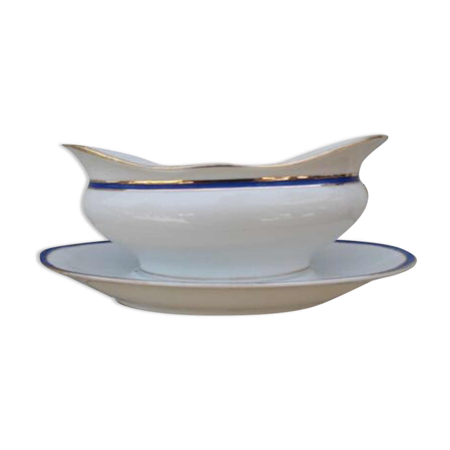 1 antique porcelain sausage Limoges blue and gold nets