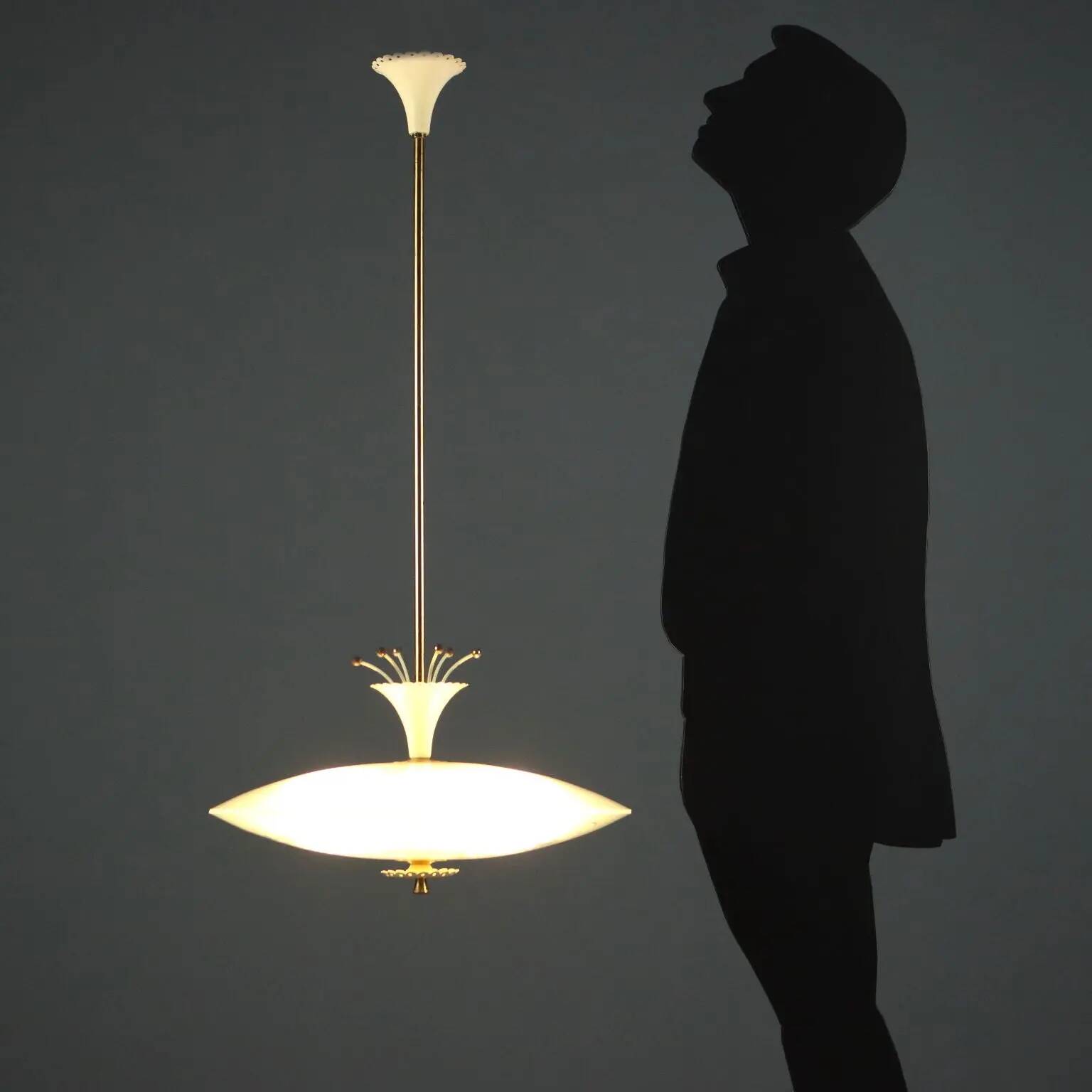 Vintage ceiling light in glass and aluminium, Italy, 1950s.