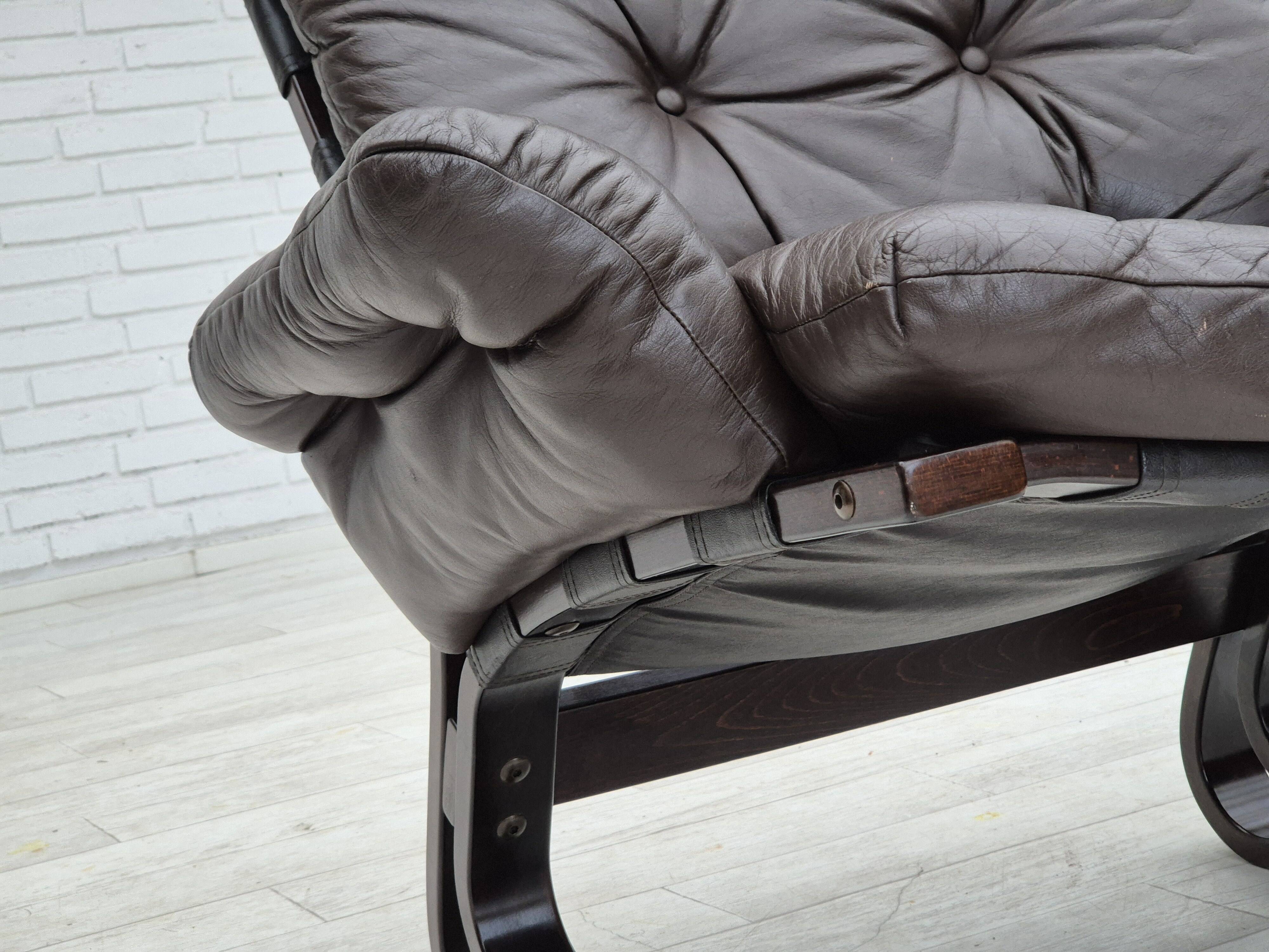 1970s, Scandinavian design, lounge chair, original condition, leather, bent wood.