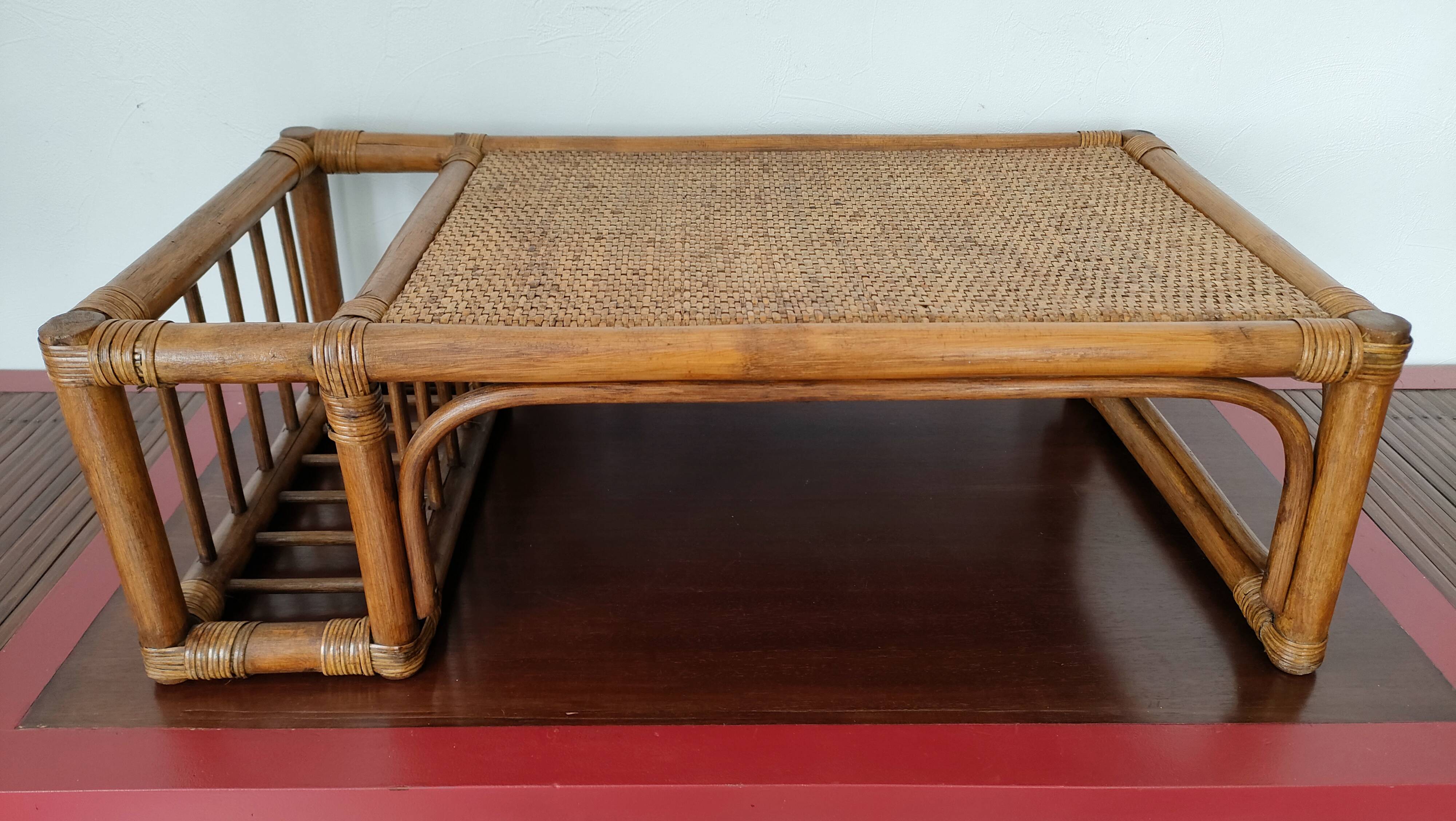 Large vintage serving tray, rattan and wicker - Indonesia - 1950s/1960s