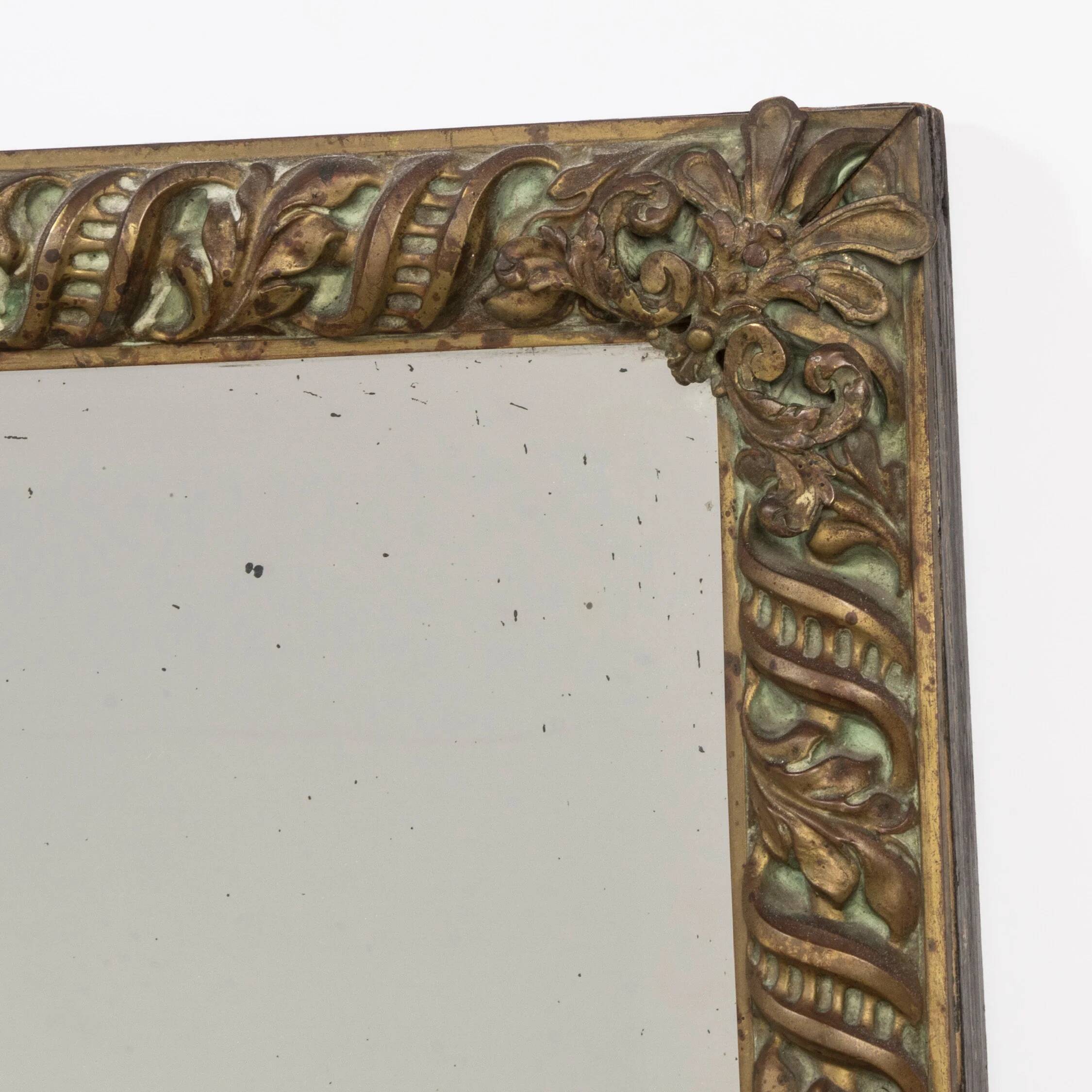 Rectangular copper mirror in Arts & Crafts style