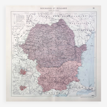 Old map Romania and Bulgaria 43x43cm from 1950